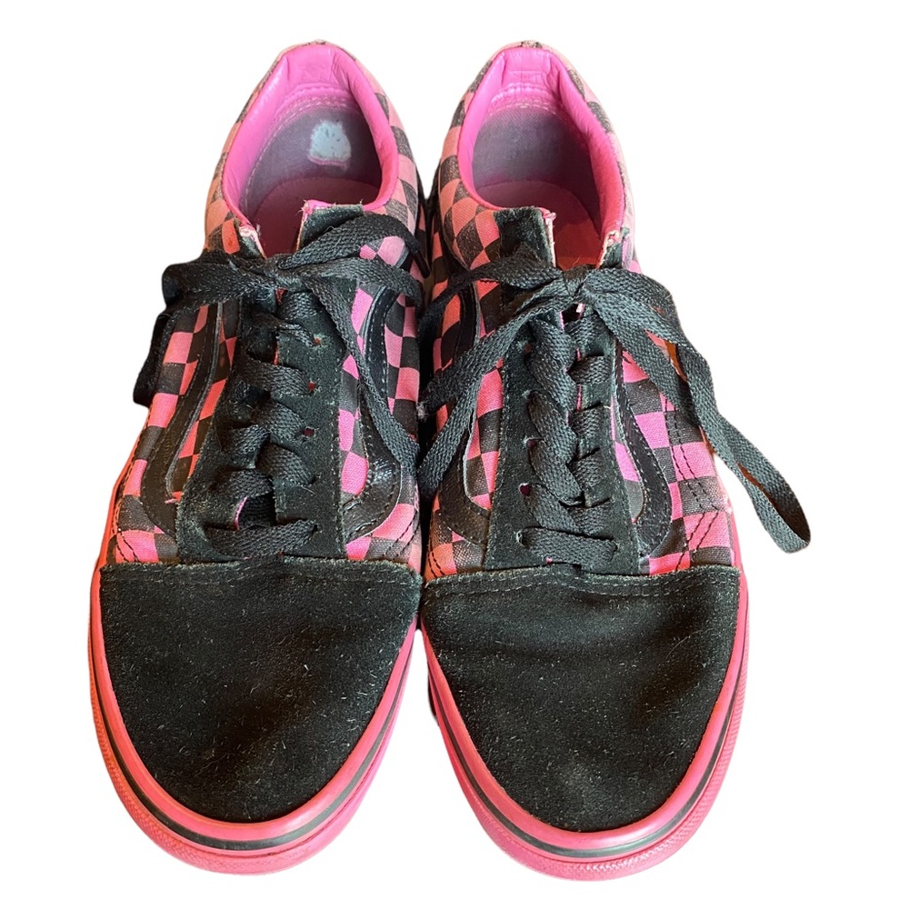 Vans Off the Wall Black and Pink Checkered Tie Shoes